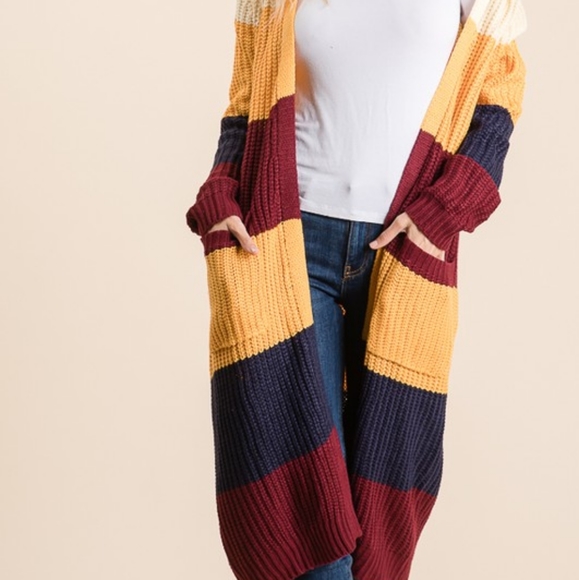 2 LEFT! Long colorblock thick knit cardigan - Picture 5 of 7